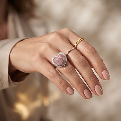 D'Joy Natural Pink and White Diamond I3 1.00 ctw Heart Ring in 18K Vermeil Rose Gold Over Sterling Silver (Size 7.0)