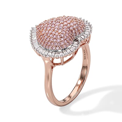D'Joy Natural Pink and White Diamond I3 1.00 ctw Heart Ring in 18K Vermeil Rose Gold Over Sterling Silver (Size 7.0)