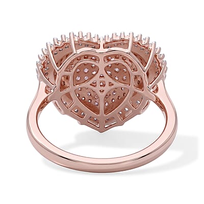 D'Joy Natural Pink and White Diamond I3 1.00 ctw Heart Ring in 18K Vermeil Rose Gold Over Sterling Silver (Size 7.0)