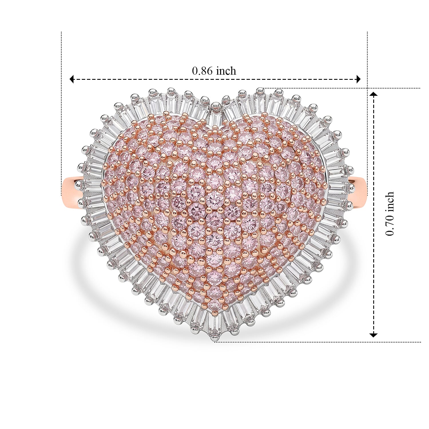 D'Joy Natural Pink and White Diamond I3 1.00 ctw Heart Ring in 18K Vermeil Rose Gold Over Sterling Silver (Size 7.0)