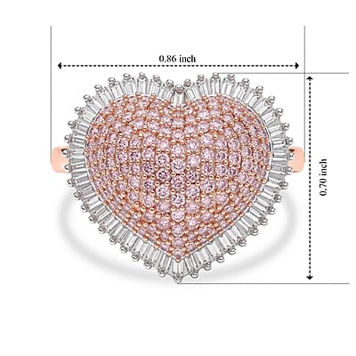 D'Joy Natural Pink and White Diamond I3 1.00 ctw Heart Ring in 18K Vermeil Rose Gold Over Sterling Silver (Size 7.0)