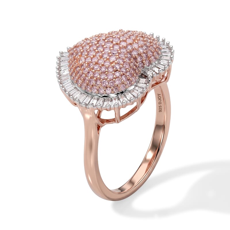 D'Joy Natural Pink and White Diamond I3 1.00 ctw Heart Ring in 18K Vermeil Rose Gold Over Sterling Silver (Size 8.0)