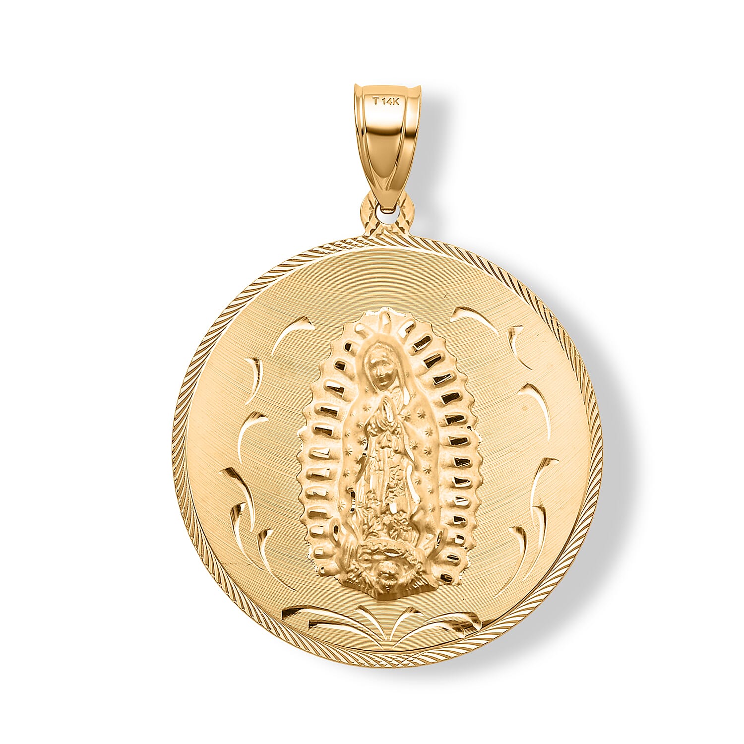 Virgin Mary Guadalupe Medallion Pendant without Chain in 14K Yellow Gold 10.60 Grams