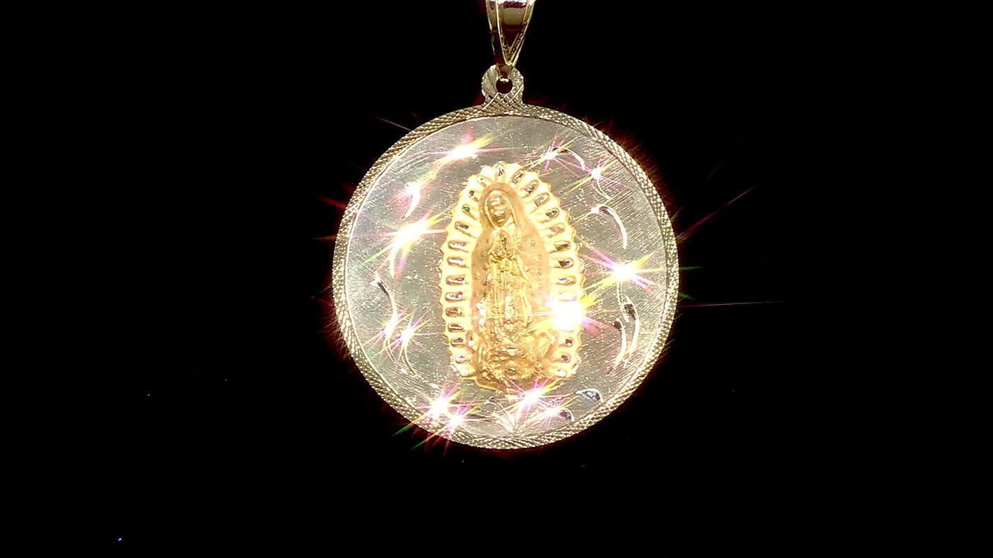 Virgin Mary Guadalupe Medallion Pendant without Chain in 14K Yellow Gold 10.60 Grams