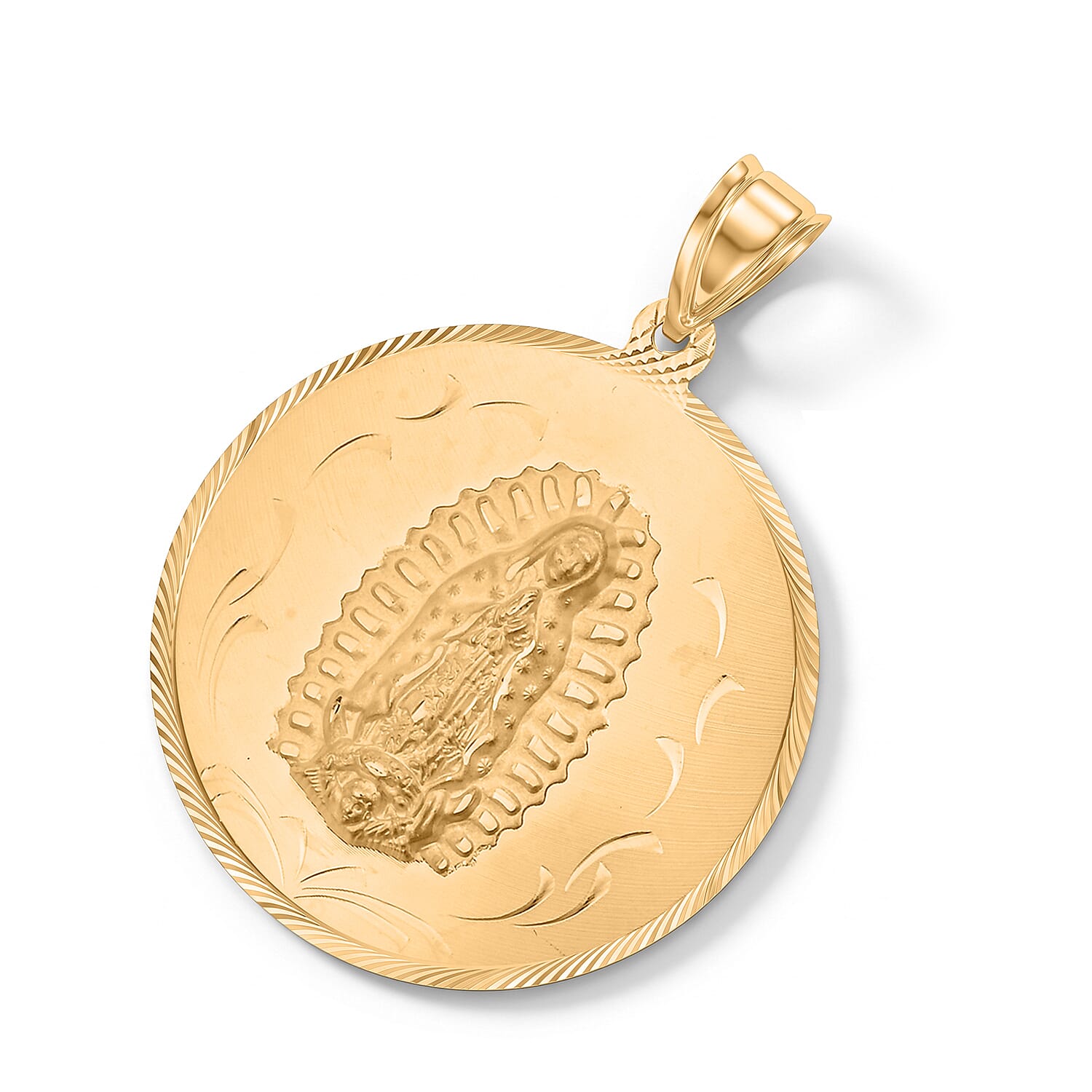 Virgin Mary Guadalupe Medallion Pendant without Chain in 14K Yellow Gold 10.60 Grams