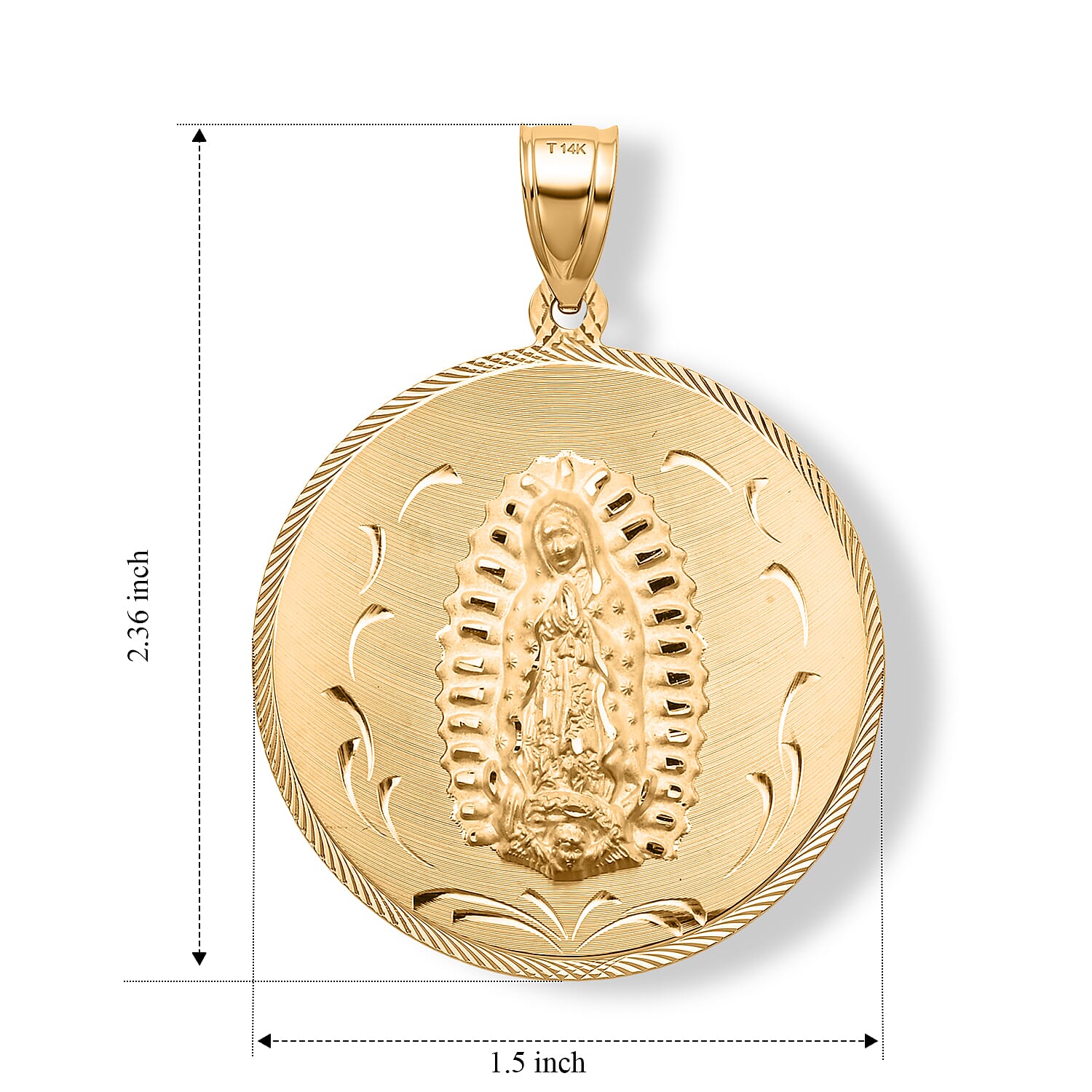 Virgin Mary Guadalupe Medallion Pendant without Chain in 14K Yellow Gold 10.60 Grams