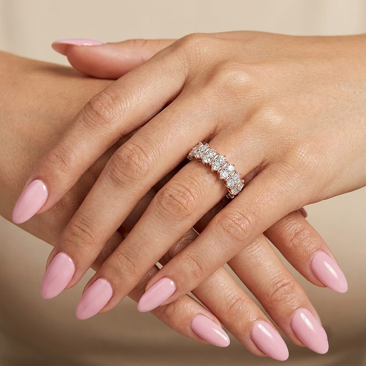 Luxuriant Lab Grown Diamond G-H SI 0.50 ctw Band Ring in 18K Vermeil Rose Gold Over Sterling Silver (Size 5.0)