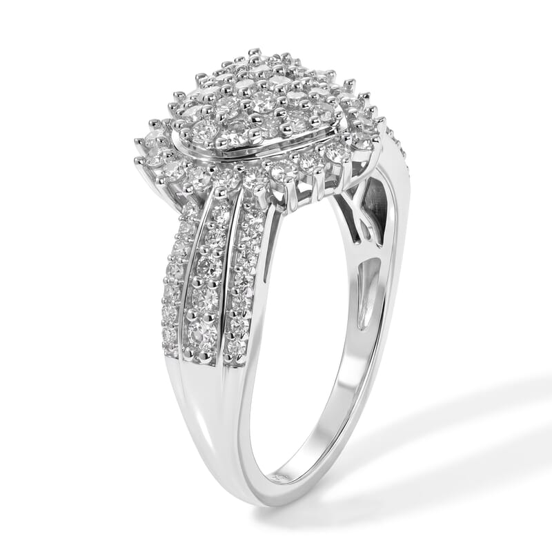 Luxuriant Lab Grown Diamond G-H SI 0.90 ctw Cluster Ring in Rhodium Over Sterling Silver (Size 10.0)