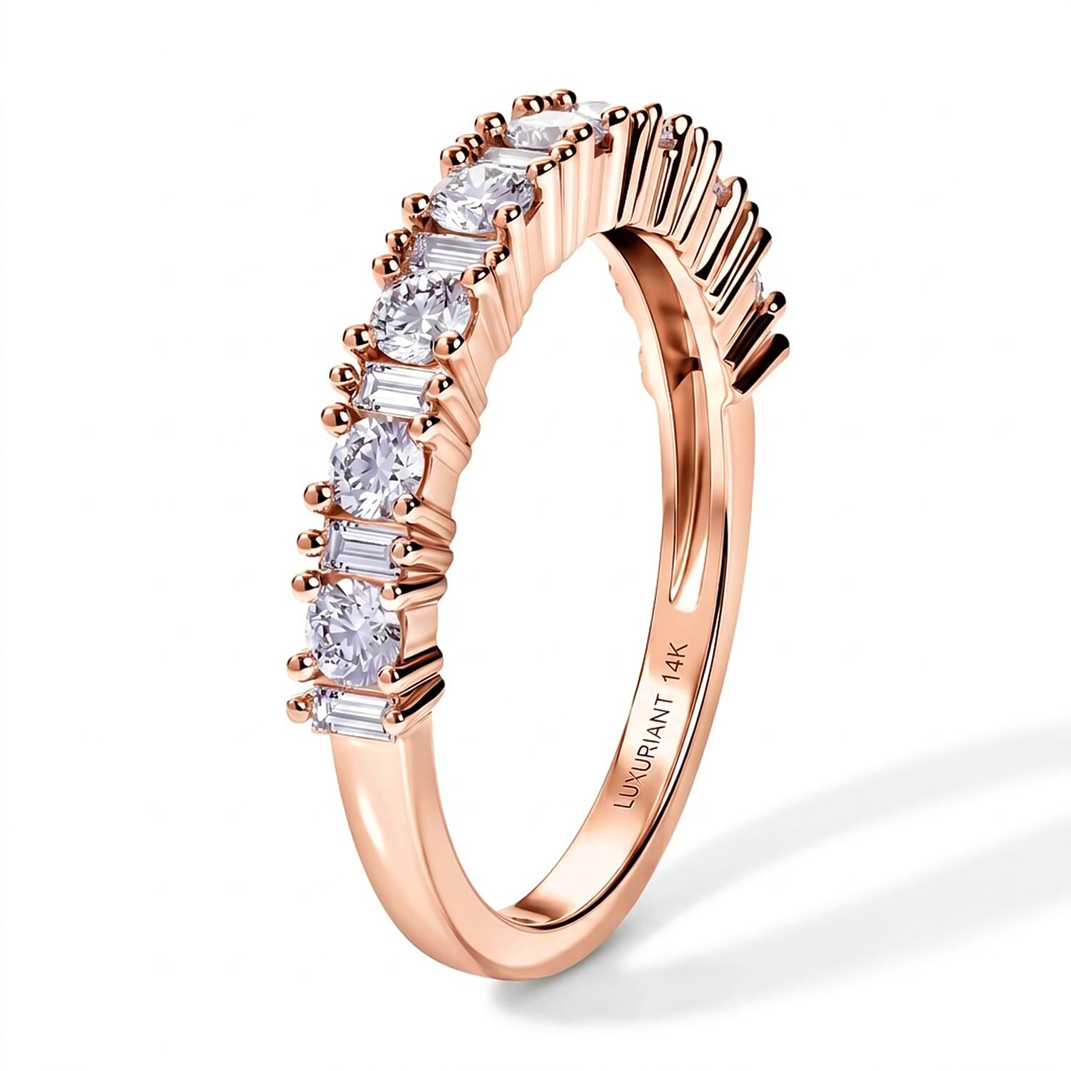 Luxuriant Lab Grown Diamond G-H SI 0.65 ctw Band Ring in 18K Vermeil Rose Gold Over Sterling Silver (Size 5.0)