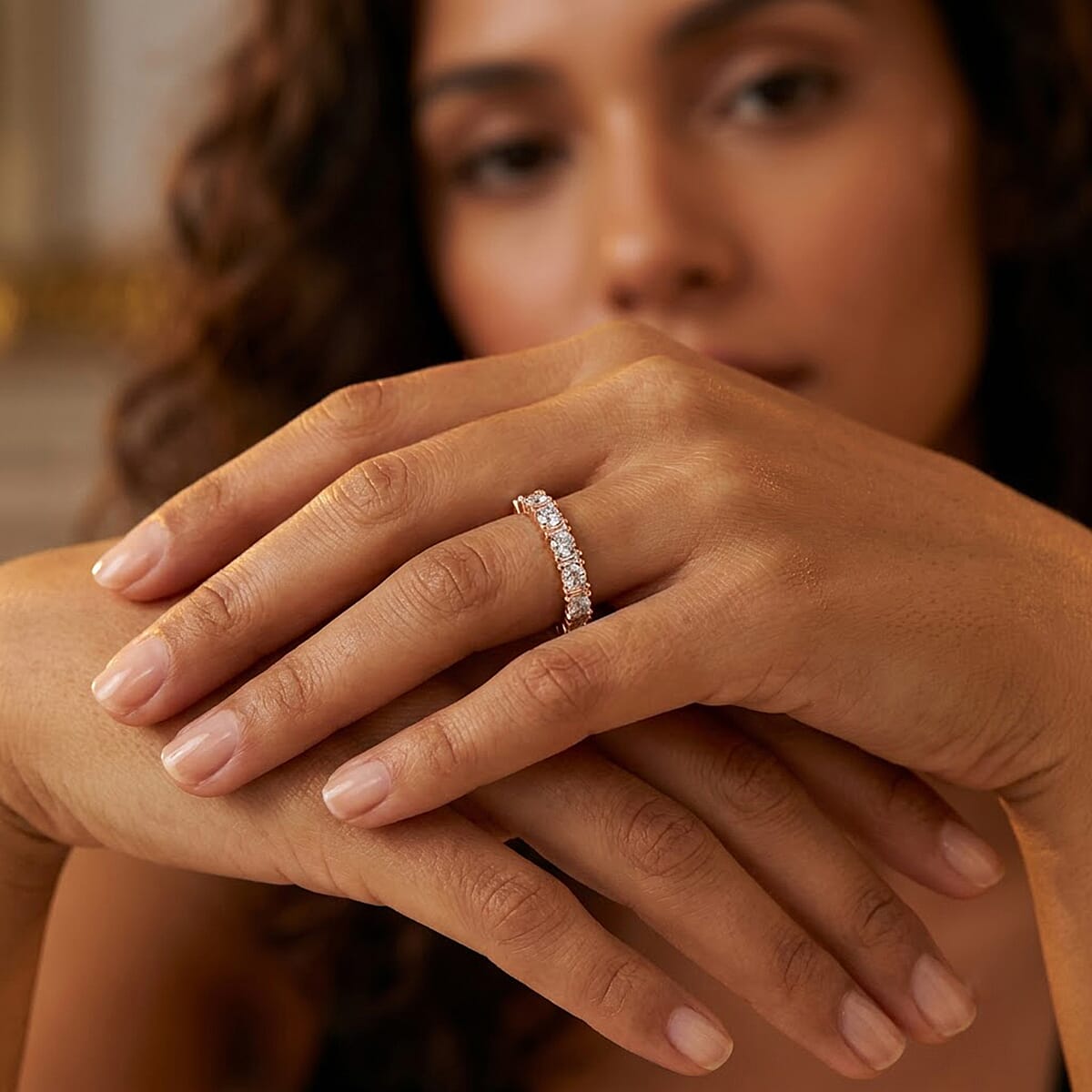 Luxuriant Lab Grown Diamond G-H SI 0.65 ctw Band Ring in 18K Vermeil Rose Gold Over Sterling Silver (Size 5.0)