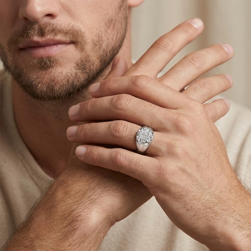 Luxuriant Lab Grown Diamond G-H SI 1.00 ctw Men's Ring in Rhodium Over Sterling Silver (Size 10.0)