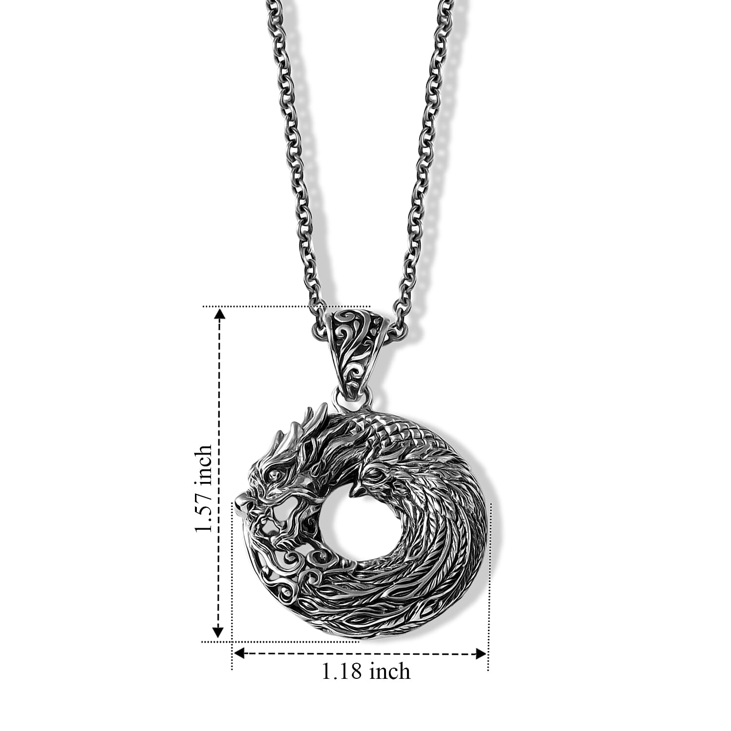 D'Joy Bali Legacy Circular Dragon Phoenix Pendant without Chain in Sterling Silver 6.65 Grams