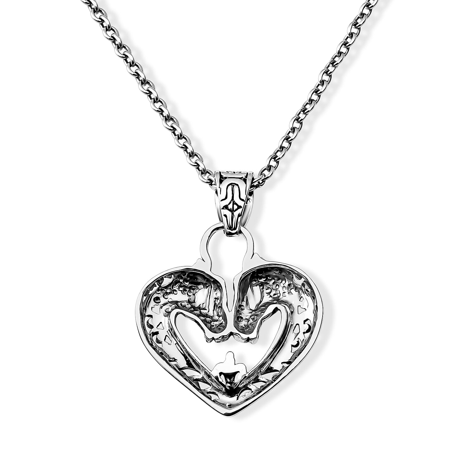 D'Joy Double Horse Head Heart Pendant Without Chain in Sterling Silver 4.10 Grams