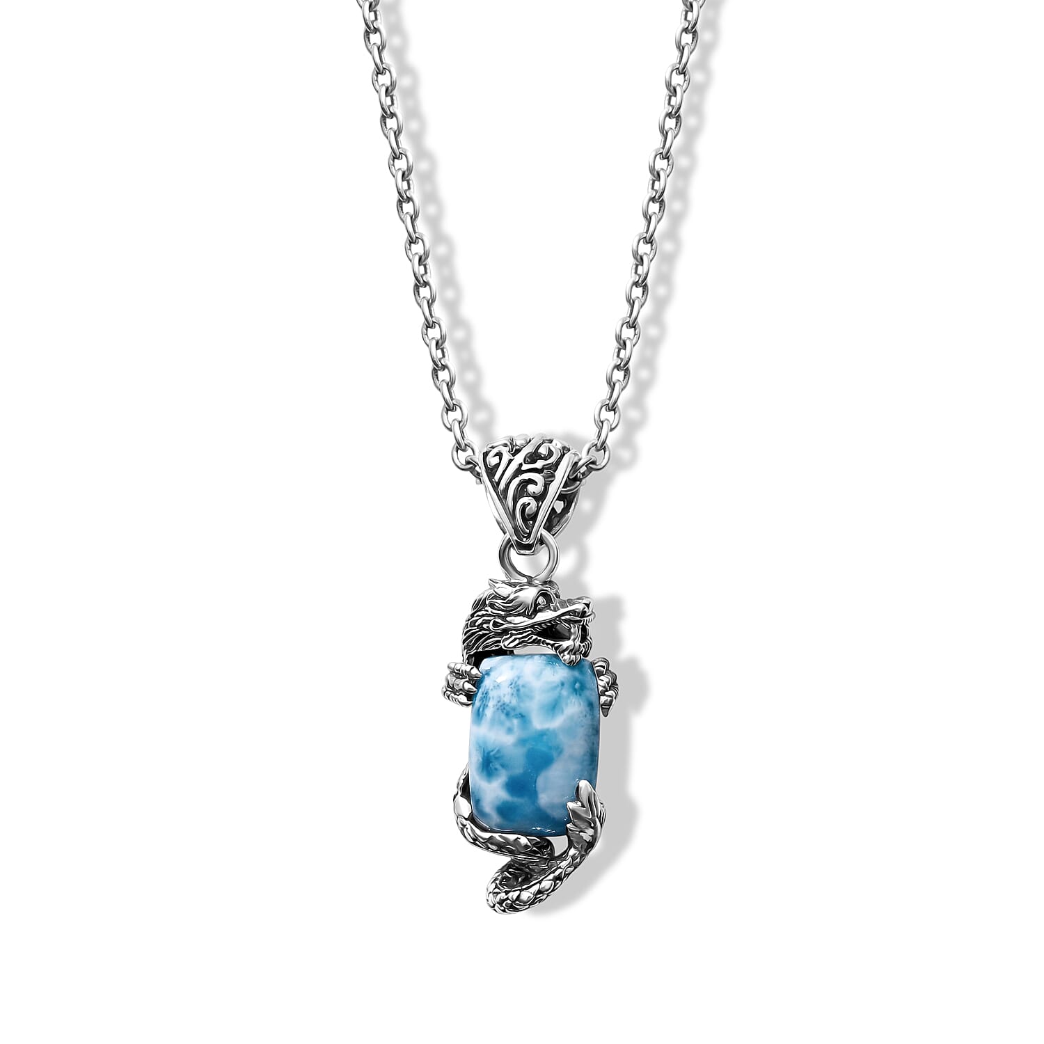 D'Joy Bali Legacy Premium Larimar 8.40 ctw Dragon Pendant without Chain in Sterling Silver