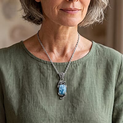 D'Joy Bali Legacy Premium Larimar 8.40 ctw Dragon Pendant without Chain in Sterling Silver