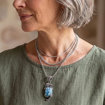 D'Joy Bali Legacy Premium Larimar 8.40 ctw Dragon Pendant without Chain in Sterling Silver