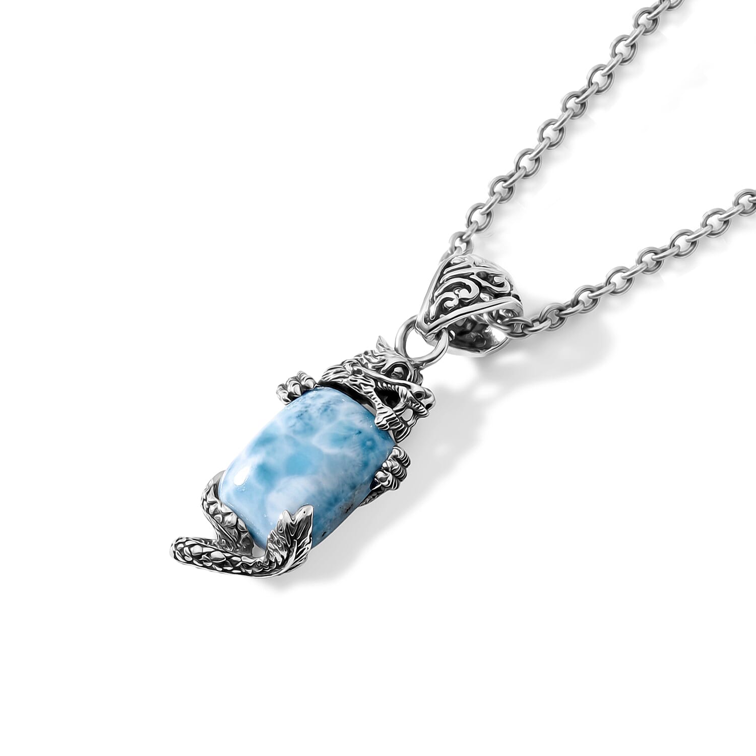 D'Joy Bali Legacy Premium Larimar 8.40 ctw Dragon Pendant without Chain in Sterling Silver