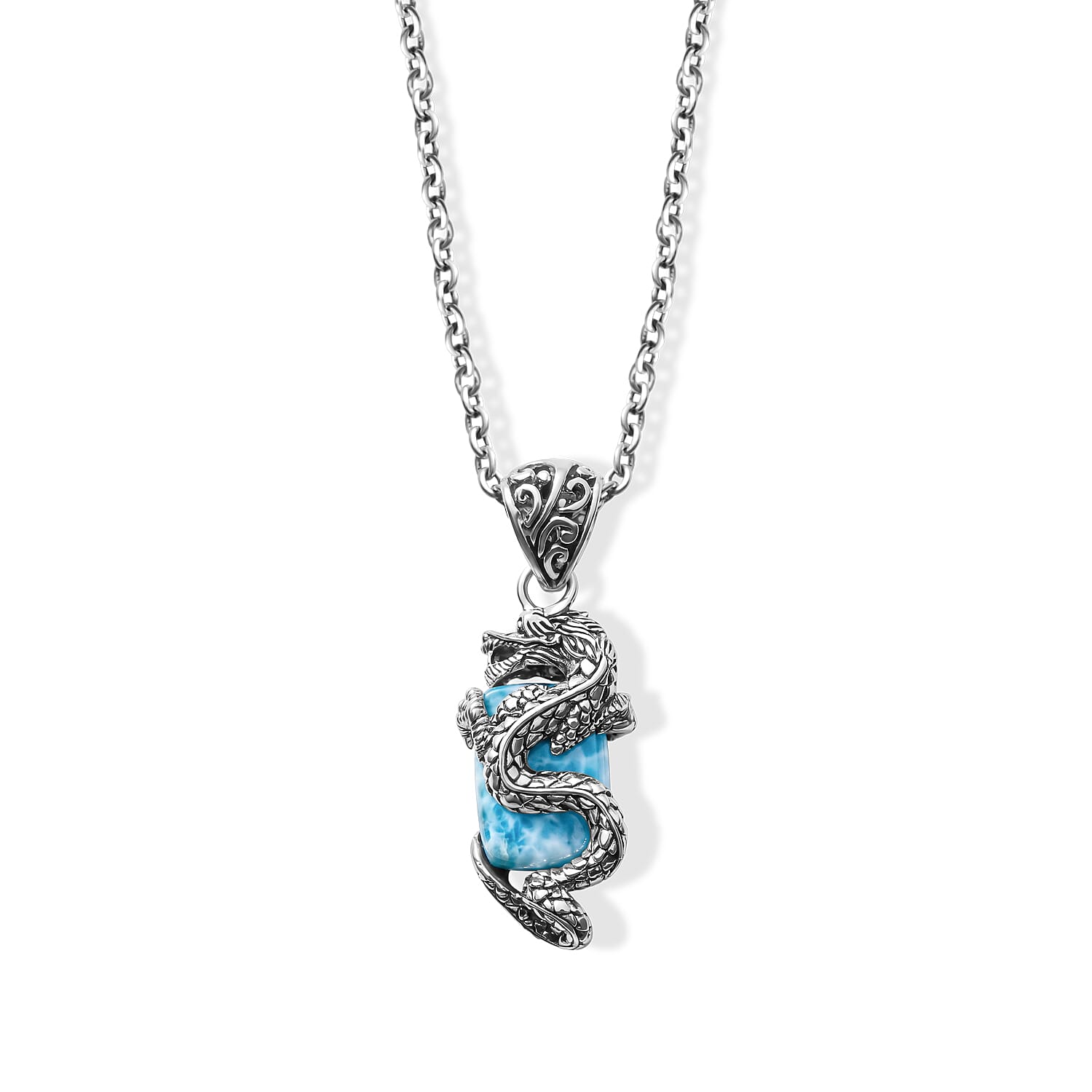 D'Joy Bali Legacy Premium Larimar 8.40 ctw Dragon Pendant without Chain in Sterling Silver