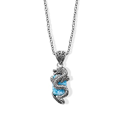 D'Joy Bali Legacy Premium Larimar 8.40 ctw Dragon Pendant without Chain in Sterling Silver