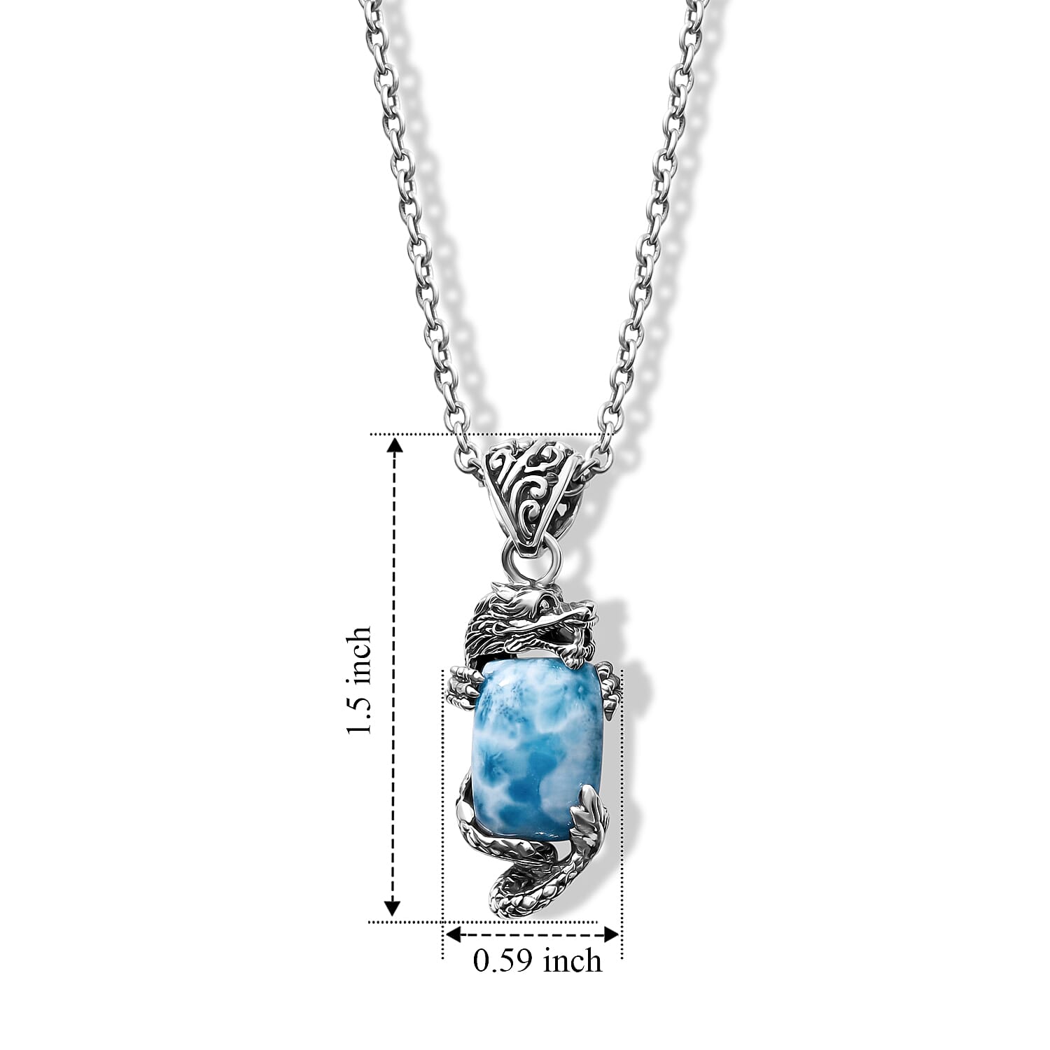 D'Joy Bali Legacy Premium Larimar 8.40 ctw Dragon Pendant without Chain in Sterling Silver