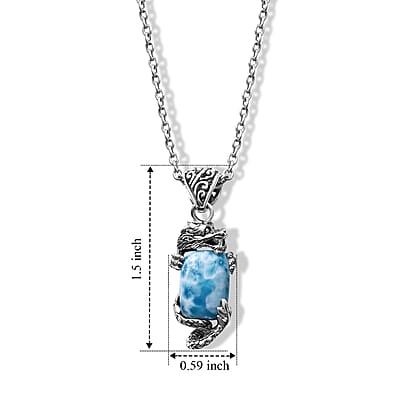 D'Joy Bali Legacy Premium Larimar 8.40 ctw Dragon Pendant without Chain in Sterling Silver