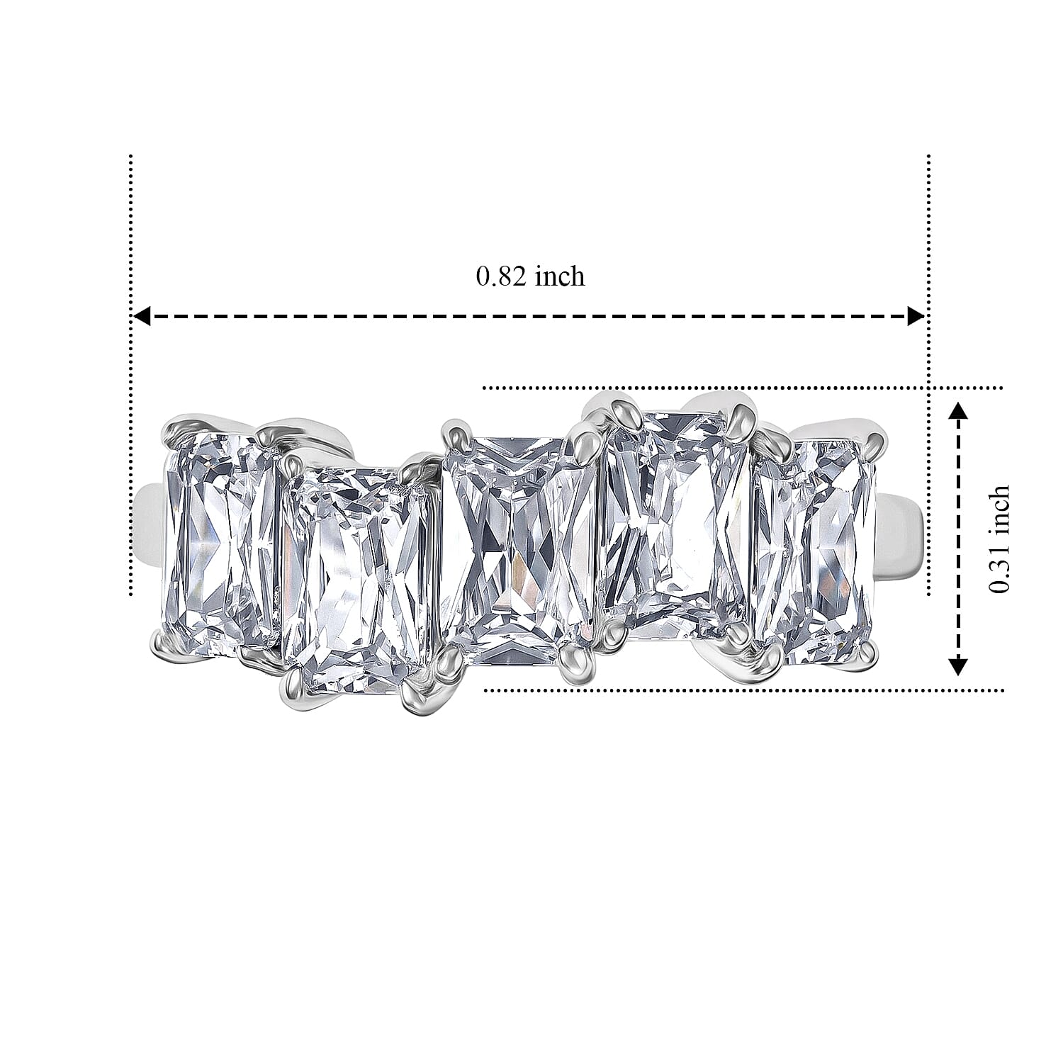 EverTrue Radiant Cut Simulated Diamond 5 Stone Journey of Love Ring in Stainless Steel (Size 5.0)
