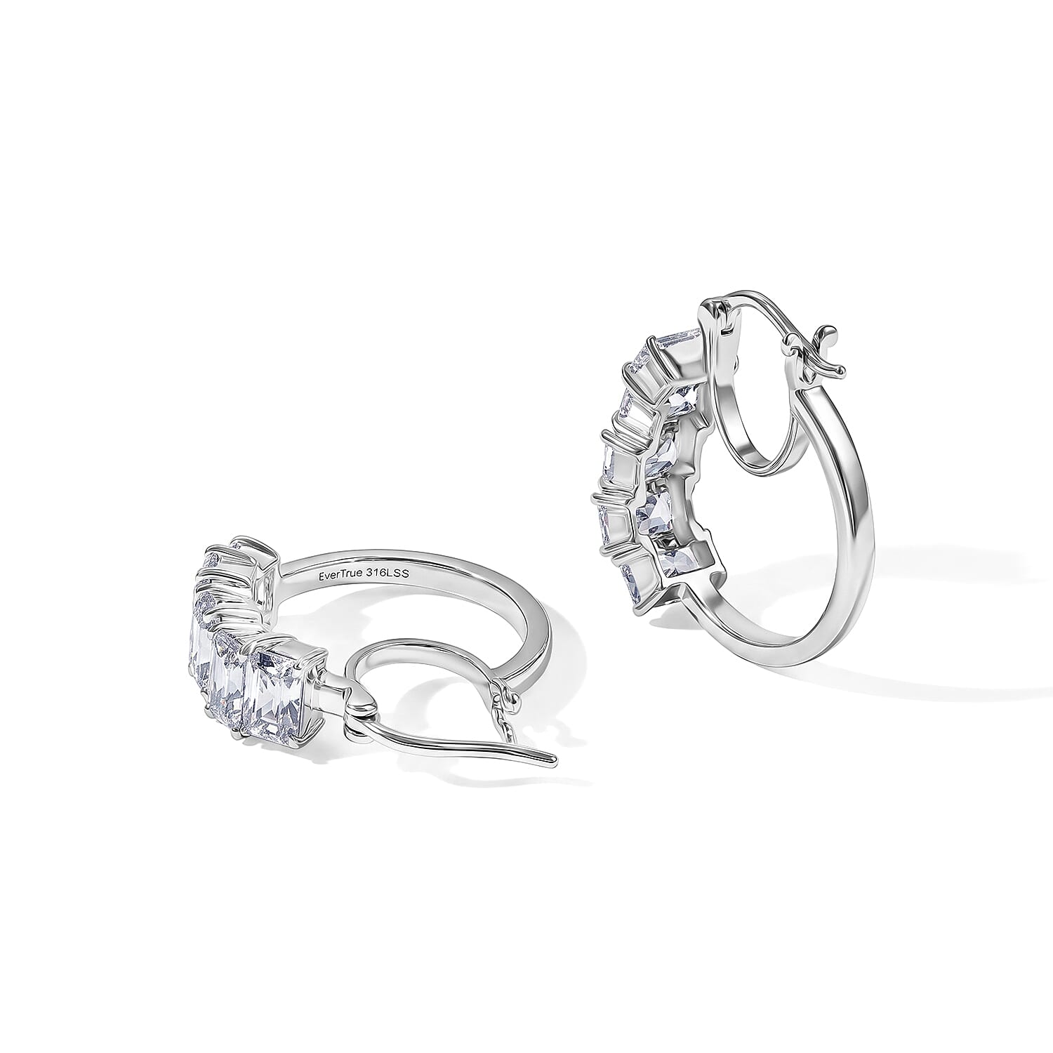 EverTrue Simulated Diamond Hoop Journey of Love Earrings in Stainless Steel