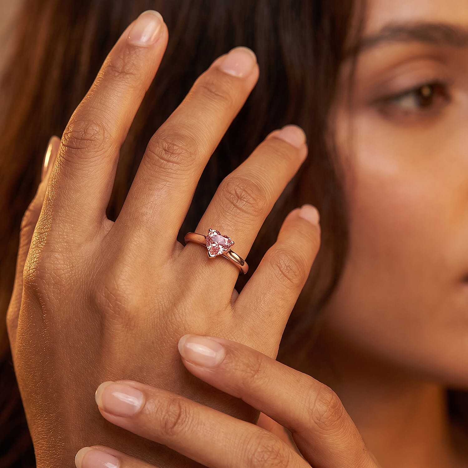 SGL Certified Luxuriant Lab Grown Pink Diamond (IR) VS 1.00 ctw Ring in 18K Vermeil Rose Gold Over Sterling Silver (Size 7.0)