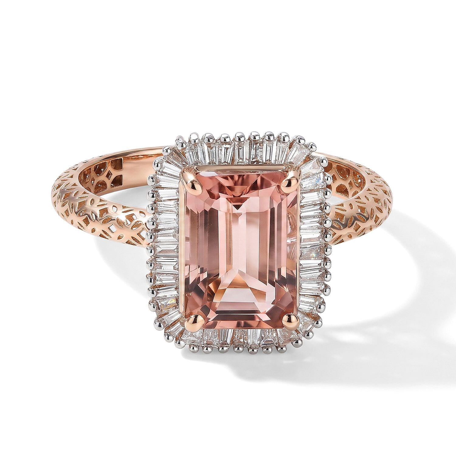 Mirage Collection AAA Blush Tourmaline and Diamond G-H SI 3.50 ctw Ring in 18K Rose Gold (Size 6.0)