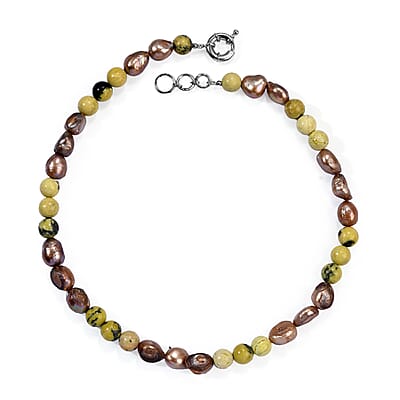 EverTrue Brown Pearl (D) and Yellow Turquoise 135.00 ctw Necklace in Platinum Bond 18 Inches