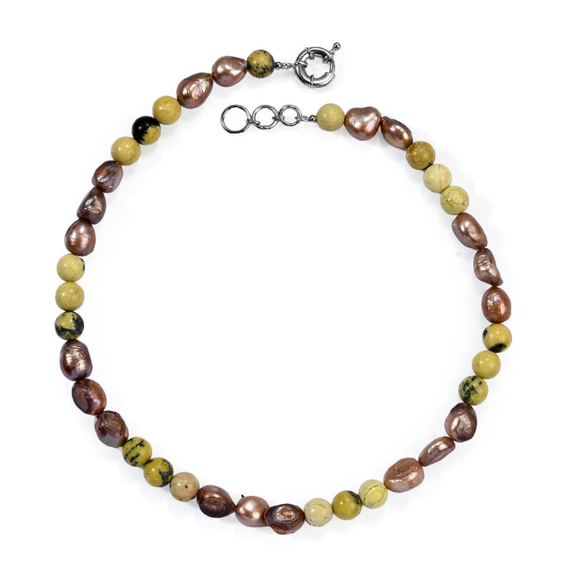 EverTrue Brown Pearl (D) and Yellow Turquoise 135.00 ctw Necklace in Platinum Bond 18 Inches