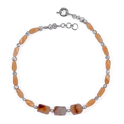 EverTrue Red Agate, Red Aventurine and Grey Pearl (D) 215.00 ctw Necklace in Platinum Bond 18 Inches