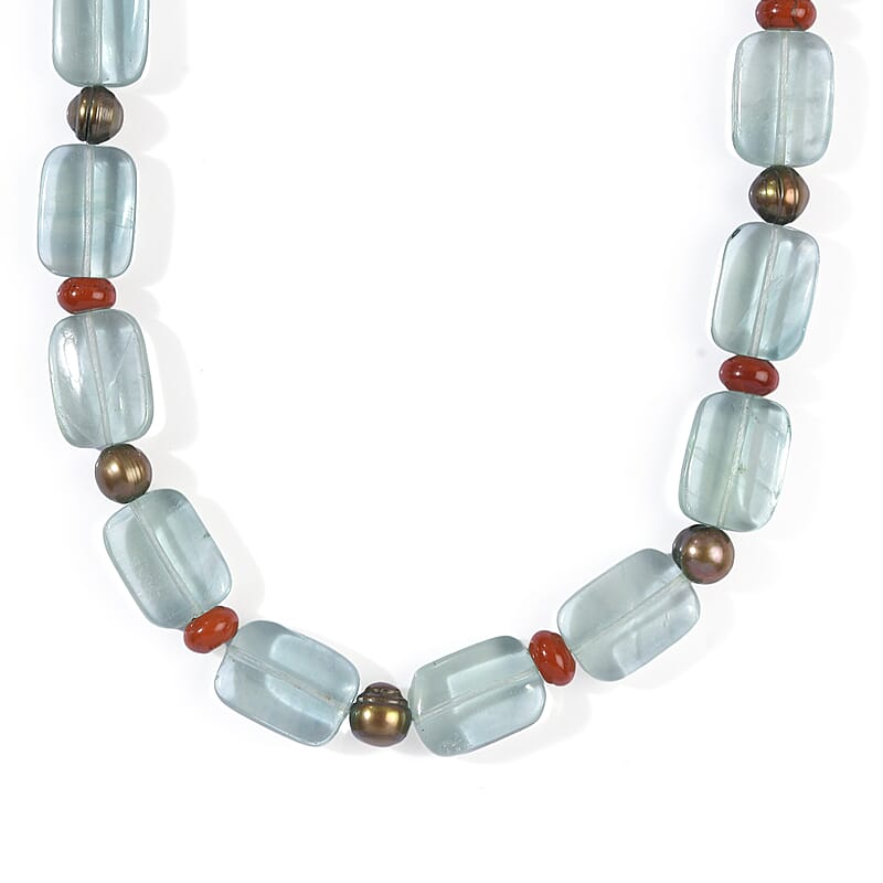 EverTrue Green Fluorite, Red Jasper and Brown Pearl (D) 320.00 ctw Necklace in Platinum Bond 18 Inches