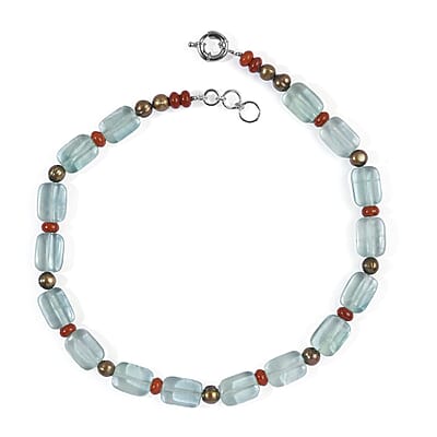 EverTrue Green Fluorite, Red Jasper and Brown Pearl (D) 320.00 ctw Necklace in Platinum Bond 18 Inches