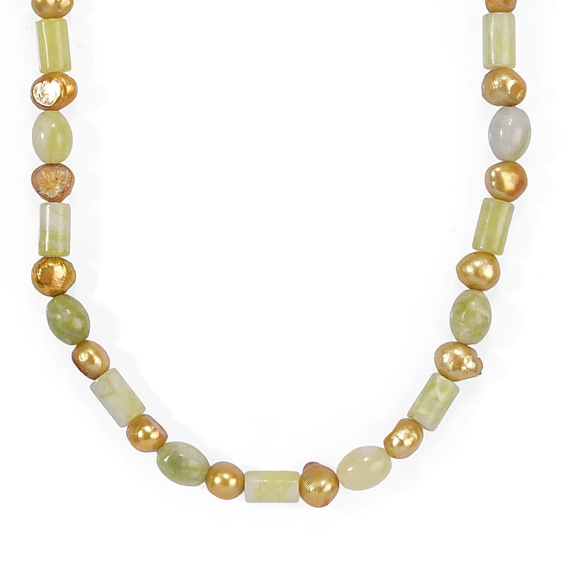 EverTrue Yellow Pearl (D) and Serpentine 110.00 ctw Necklace in Platinum Bond 18 Inches
