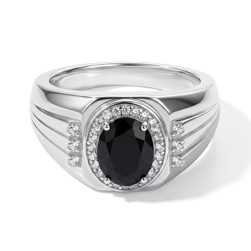 EverTrue Thai Black Spinel and White Zircon 2.50 ctw Men's Ring in Platinum Bond (Size 10.0)
