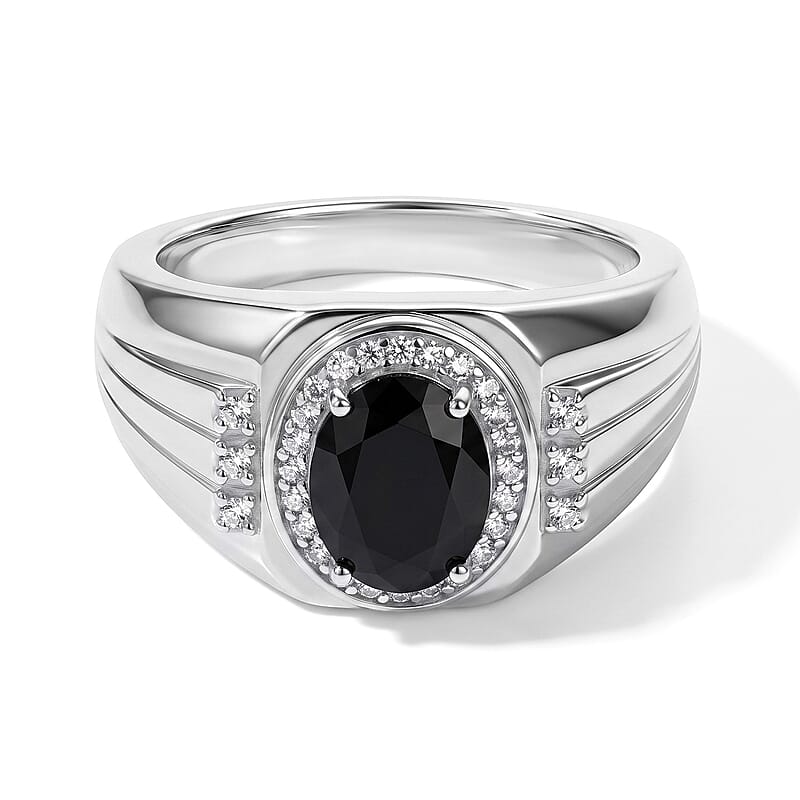EverTrue Thai Black Spinel and White Zircon 2.50 ctw Men's Ring in Platinum Bond (Size 10.0)