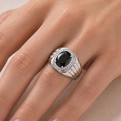 EverTrue Thai Black Spinel and White Zircon 2.50 ctw Men's Ring in Platinum Bond (Size 10.0)