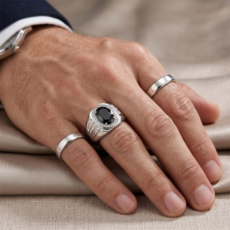 EverTrue Thai Black Spinel and White Zircon 2.50 ctw Men's Ring in Platinum Bond (Size 10.0)