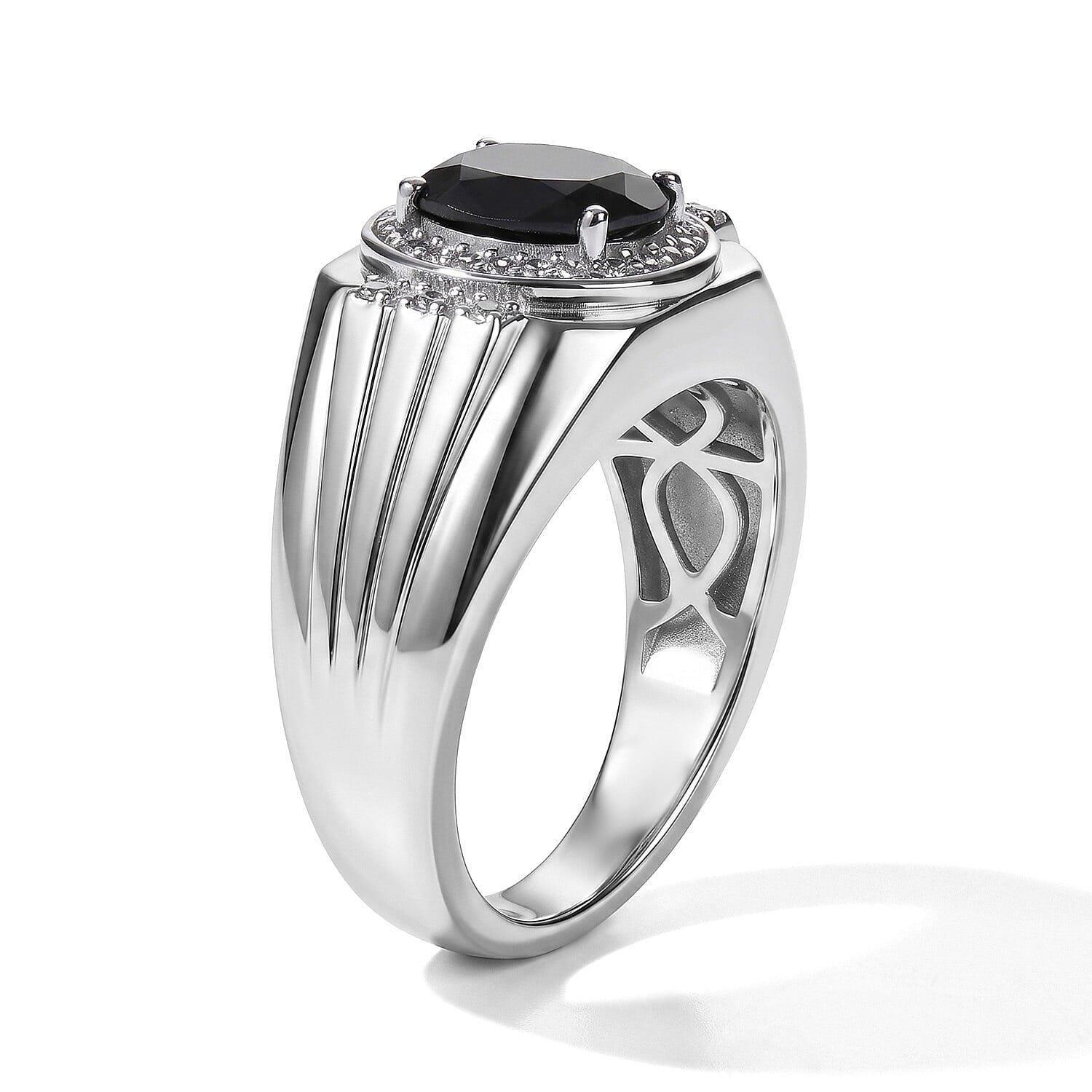 EverTrue Thai Black Spinel and White Zircon 2.50 ctw Men's Ring in Platinum Bond (Size 10.0)