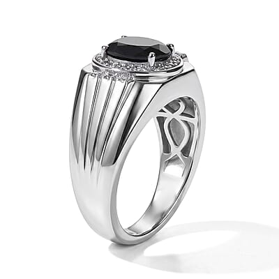 EverTrue Thai Black Spinel and White Zircon 2.50 ctw Men's Ring in Platinum Bond (Size 10.0)