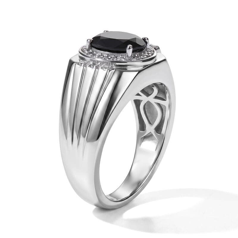 EverTrue Thai Black Spinel and White Zircon 2.50 ctw Men's Ring in Platinum Bond (Size 10.0)