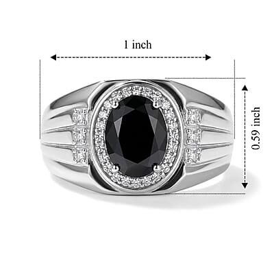 EverTrue Thai Black Spinel and White Zircon 2.50 ctw Men's Ring in Platinum Bond (Size 10.0)