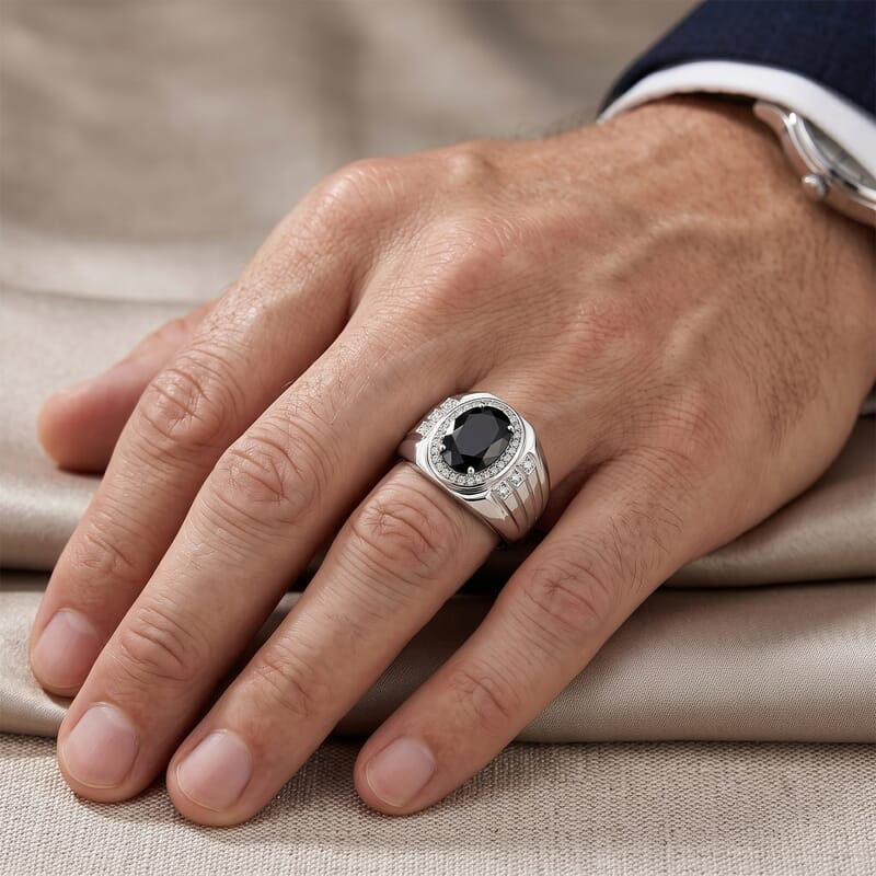 EverTrue Thai Black Spinel and White Zircon 2.50 ctw Men's Ring in Platinum Bond (Size 9.0)