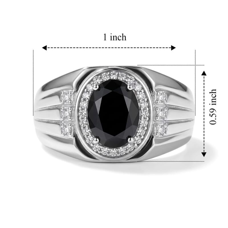 EverTrue Thai Black Spinel and White Zircon 2.50 ctw Men's Ring in Platinum Bond (Size 9.0)
