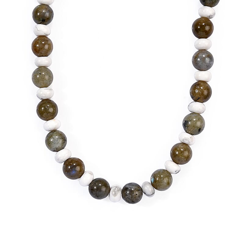 EverTrue Malagasy Labradorite and White Howlite 295.00 ctw Necklace in Platinum Bond 18 Inches