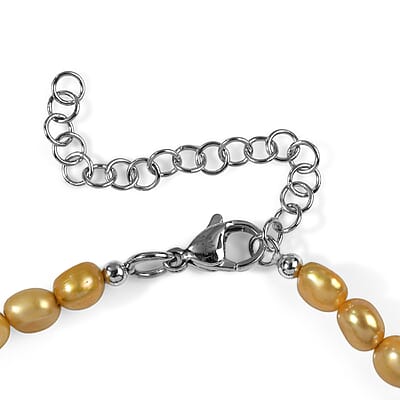 EverTrue Blue Jaspe and Brown Pearl (D) 80.00 ctw Bracelet in Stainless Steel (7.25 In)
