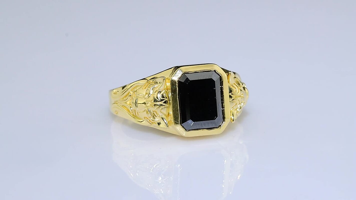 EverTrue Black Moissanite 4.90 ctw Men''s Ring in 18K YG Plated (Size 10.0)