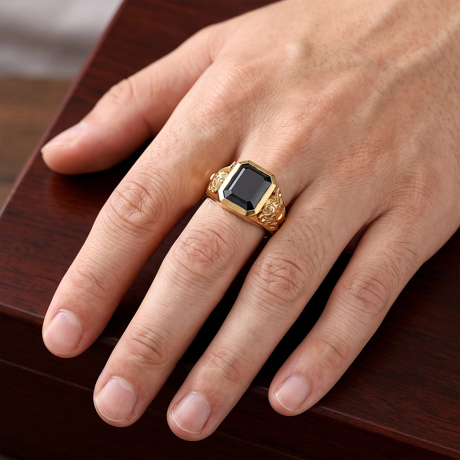 EverTrue Black Moissanite 4.90 ctw Men's Ring in 18K YG Plated (Size 9.0)
