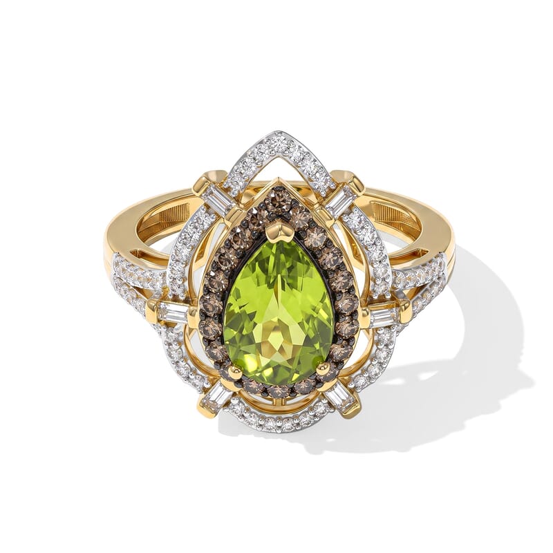 D'Joy Hebei Peridot, Champagne and White Zircon 2.20 ctw Verdant Royalty Ring in 18K Vermeil Yellow Gold Over Sterling Silver (Size 6.0)